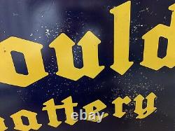 Vintage Gould Batterie Flange Sign Metal Double Sided Gas Oil Garage Bar Pub Auto