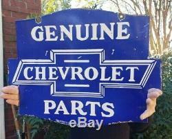 Vintage Grand Véritable Chevrolet Pièces Porcelain Signe Double Face 24 X 18