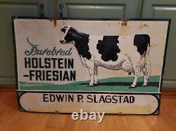 Vintage Holstein Friesian Cow Farm Plaque Métallique Double Face