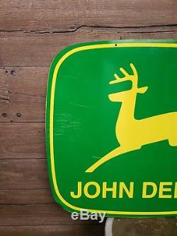 Vintage John Deere Dealership Sign 2 Logo Décalé Ferme À Double Face Ferme Tracteur Gaz