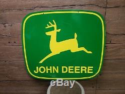 Vintage John Deere Dealership Sign 2 Logo Décalé Ferme À Double Face Ferme Tracteur Gaz