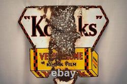 Vintage Kodak Verichrome Panneau D'affichage Porcelaine Enamel Triangle Double Côté Old8