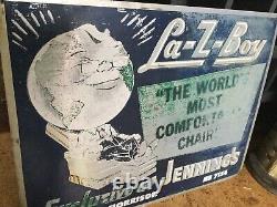 Vintage La-z-boy Boutique D'origine Publicité Plaque D'étain Double Face Des Années 1940