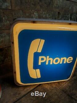 Vintage Lighted Payphone Booth Signe Double Face Garage Cave Man