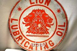 Vintage Lion Huile Lubrifiante Panneau Panneau De Porcelaine Émail Double Face Advertis2