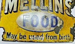 Vintage Mellin's Food Porcelaine Enamel Panneau D'affichage Double Face Flange Advertis
