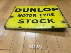Vintage Métal Dunlop Tyre Signe Double Face 24x18x 2.5 Bride Pneu D'origine