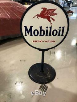 Vintage Mobil Oil Pegasus Porcelain Double Face Sign Lollipop