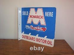 Vintage Monarch Outboard Motor Oil Vendu ICI Métal Flange Signe Double Sided Boat