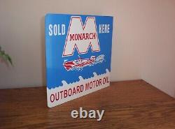 Vintage Monarch Outboard Motor Oil Vendu ICI Métal Flange Signe Double Sided Boat