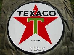 Vintage / Original 1959 Texaco Signe Double Face Essence / Huile En Porcelaine De 6 Pieds De Diamètre