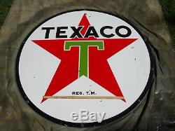 Vintage / Original 1959 Texaco Signe Double Face Essence / Huile En Porcelaine De 6 Pieds De Diamètre