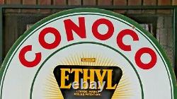 Vintage Original Conoco Essence Avec Ethyl Burst Double-sided 30 Porcelaine Signe