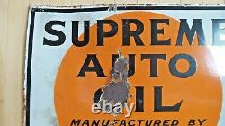 Vintage Original Gulf Oil Supreme Auto Oil Double Sided Porcelaine Flange Signe