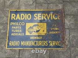 Vintage Original Philco Radio Service En Acier Peint Panneau Double Face