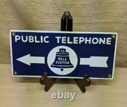 Vintage Original Public Telephone Bell System Double Sided Porcelaine Panneau Bleu