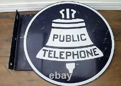 Vintage Original Téléphone Public Plaque Métallique Double Face Flange Round 18