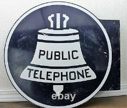 Vintage Original Téléphone Public Plaque Métallique Double Face Flange Round 18