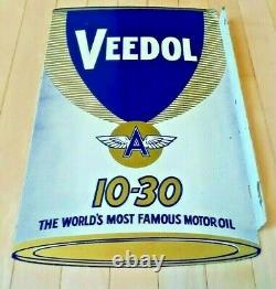 Vintage Original Veedol Flying A Motor Oil Double Sided Porcelain Flange Signe
