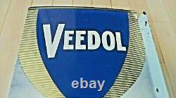 Vintage Original Veedol Flying A Motor Oil Double Sided Porcelain Flange Signe