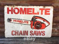 Vintage Pancarte De Métal Homelite Chain Sales & Service De Scie À Double Face Chainsaw