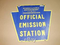 Vintage Pennsylvania Pa Dot Officiel Emission Station Double Face Panneau D'acier