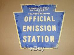 Vintage Pennsylvania Pa Dot Officiel Emission Station Double Face Panneau D'acier