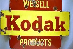 Vintage Porcelaine Enamel Panneau D'affichage Nous Devons Kodak Produit Double Face Advertis