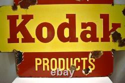 Vintage Porcelaine Enamel Panneau D'affichage Nous Devons Kodak Produit Double Face Advertis