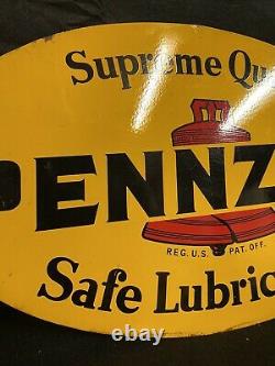 Vintage Publicitant Double Pennzoil Signe En Médicament Gaz D'huile Des Années 1960