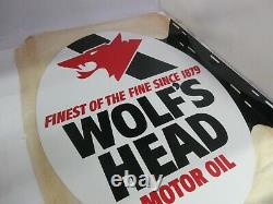 Vintage Publicité Wolf’s Head Oil Double Sided Flanged Nos Mint Sign A-57