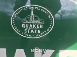 Vintage Quaker State Épais Métal Tombstone Signe Double Face Avec Support Original
