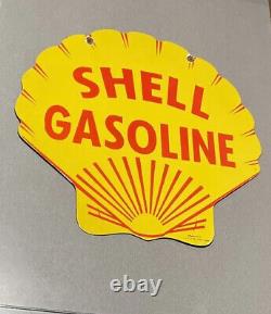 Vintage Rare 26 Shell Double Face Porcelaine Signe Car Essence Camion Essence Oil