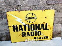 Vintage Rare National Radio Dealer Double Sided Enamel Sign Board 1950s U.s. A