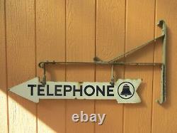 Vintage Rare Original Telephone Double Sided Porcelain Arrow Sign 36 & Bracket