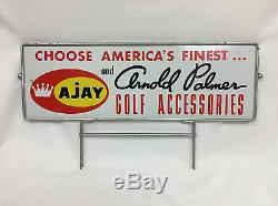Vintage Signé Arnold Palmer Ajay Golf 20x6 3/4 En Métal Double Face Et Cadre