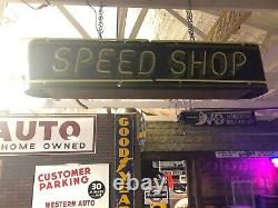 Vintage Speed Shop Double Face Enseignes Lumineuses Antique Patine Mancave Hot Rod Garage