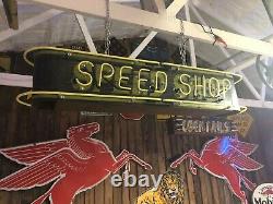 Vintage Speed Shop Double Face Enseignes Lumineuses Antique Patine Mancave Hot Rod Garage