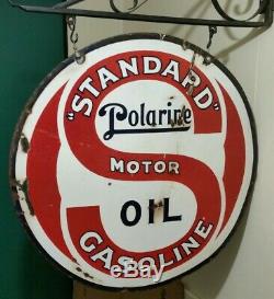 Vintage Standard Oil De 1920 Polarine Porcelaine 30 Inscription Double Face