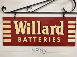 Vintage Suspendus Willard Piles Signe Double Face Avec Support (non Porcelaine)