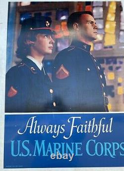 Vintage Us Marines Corp Toujours Faithfu 1967 Recrutement Panneau Métal Double Face