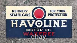 Vtg 1935 Havoline Motor Oil Rack Sign Tin Double Sided Dst 21.25 Huile De Gaz Texaco