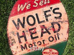 Vtg 1941 Wolfs Head Huile Moteur Signe Métal Peint 30 Rare Double Face