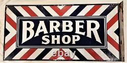 Vtg 1950s William Marvey Porcelaine Double Face Sur Acier Barber Shop Plaque De Brume