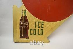 Vtg Boissons Coca-cola Glace Froide Double Côté Plaque Métallique Station D'essence A-m 7-54