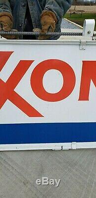 Vtg Double Face Porcelaine Exxon Gas Station Inscrivez-vous L'image D'origine Et Hangers 52x28