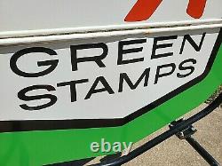 Vtg S&h Timbres Verts Double Face Grand Courbe Wind Spinner Panneau Stand 54x39
