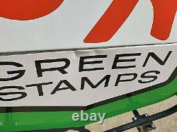 Vtg S&h Timbres Verts Double Face Grand Courbe Wind Spinner Panneau Stand 54x39