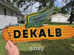 Vtg c. 1950s DEKALB Boîte de Semences de Maïs Girouette à Oreilles Volantes Panneau Double Face Agréable