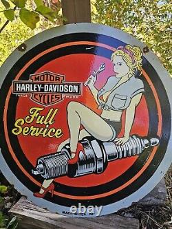 Wow, quelle découverte ! Enseigne en porcelaine double face Harley Davidson des années 1960 24